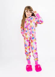 Preppy Goose Plush Graffiti Hearts loungewear jumpsuit