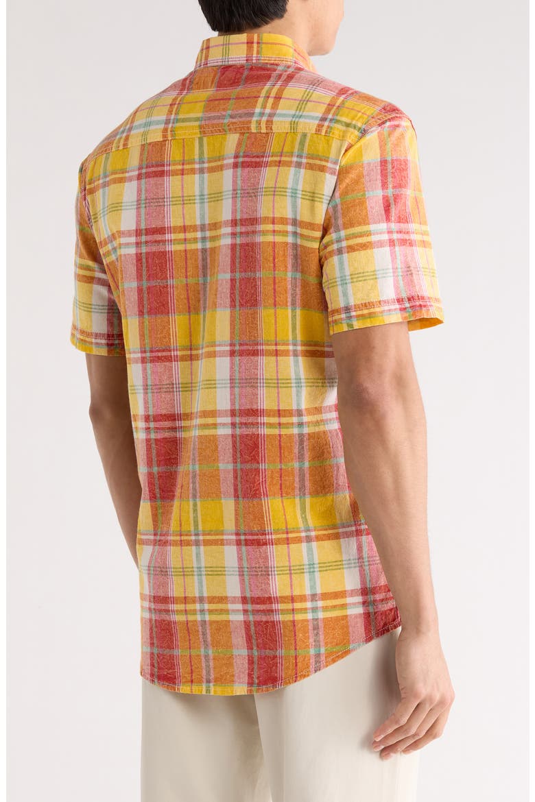 Madras Short Sleeve Button-Down Shirt, Alternate, color, RED