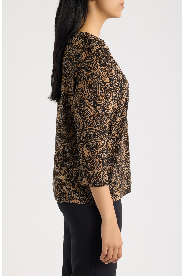 Paisley Print Three-Quarter Sleeve Henley, Alternate, color, ANNE BLACK / VICUNA