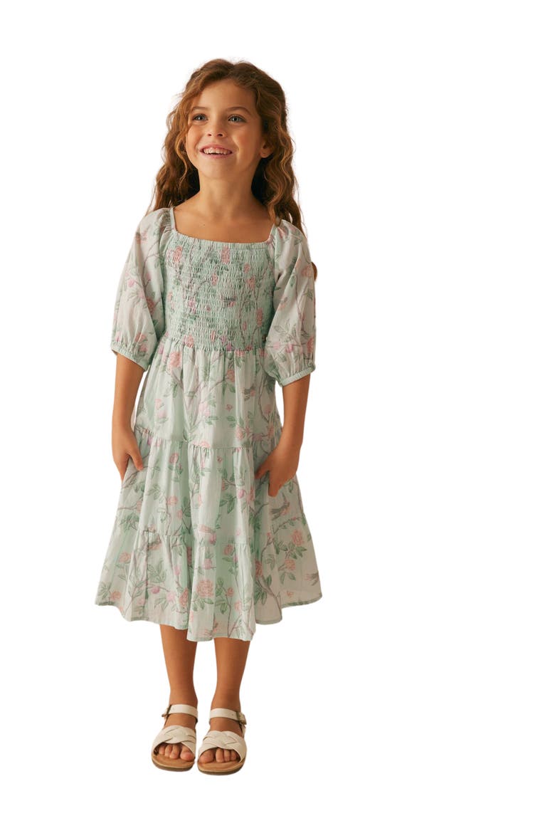 Kids' Floral Tiered Cotton Dress, Alternate, color, BLUE