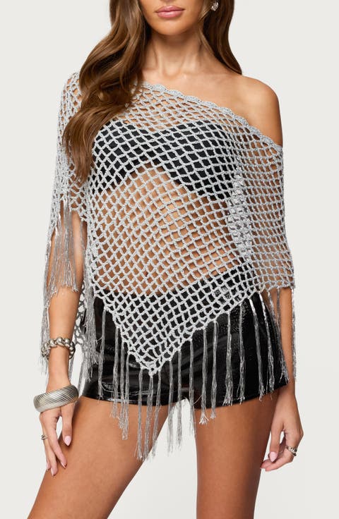 Evette Fringe Metallic Poncho