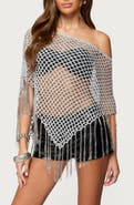 EDIKTED Evette Fringe Metallic Poncho