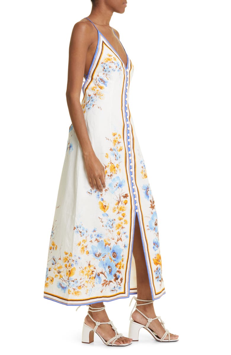 Zimmermann Halcyon Floral Button Front Linen Slipdress, Alternate, color, 