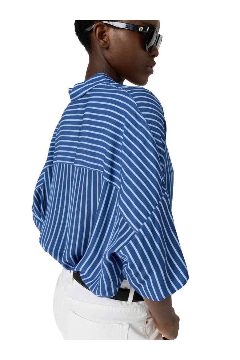 Crissy Draped Three-Quarter Sleeve Shirt, Alternate, color, Indigo