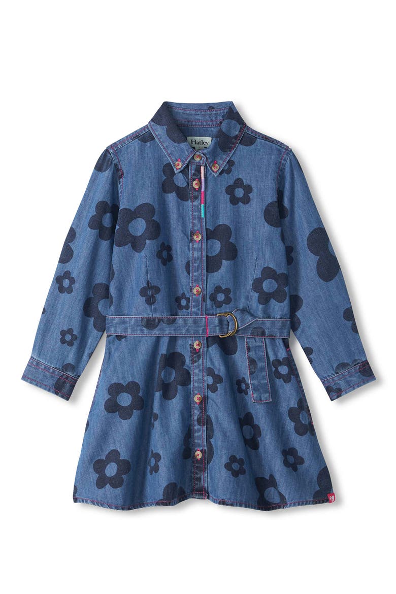 Kids' Big Flowers Denim Dress, Main, color, BLUE