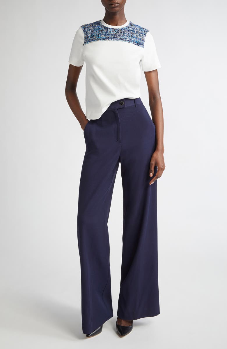 ST. JOHN Jersey T-Shirt with Multieyelash Tweed, Alternate, color, White Multi