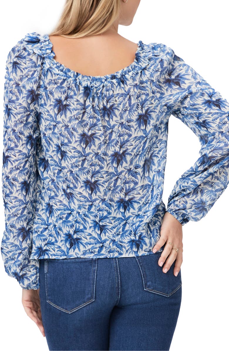 PAIGE Myla Leaf Print Ruffle Neck Silk Blouse, Alternate, color, 