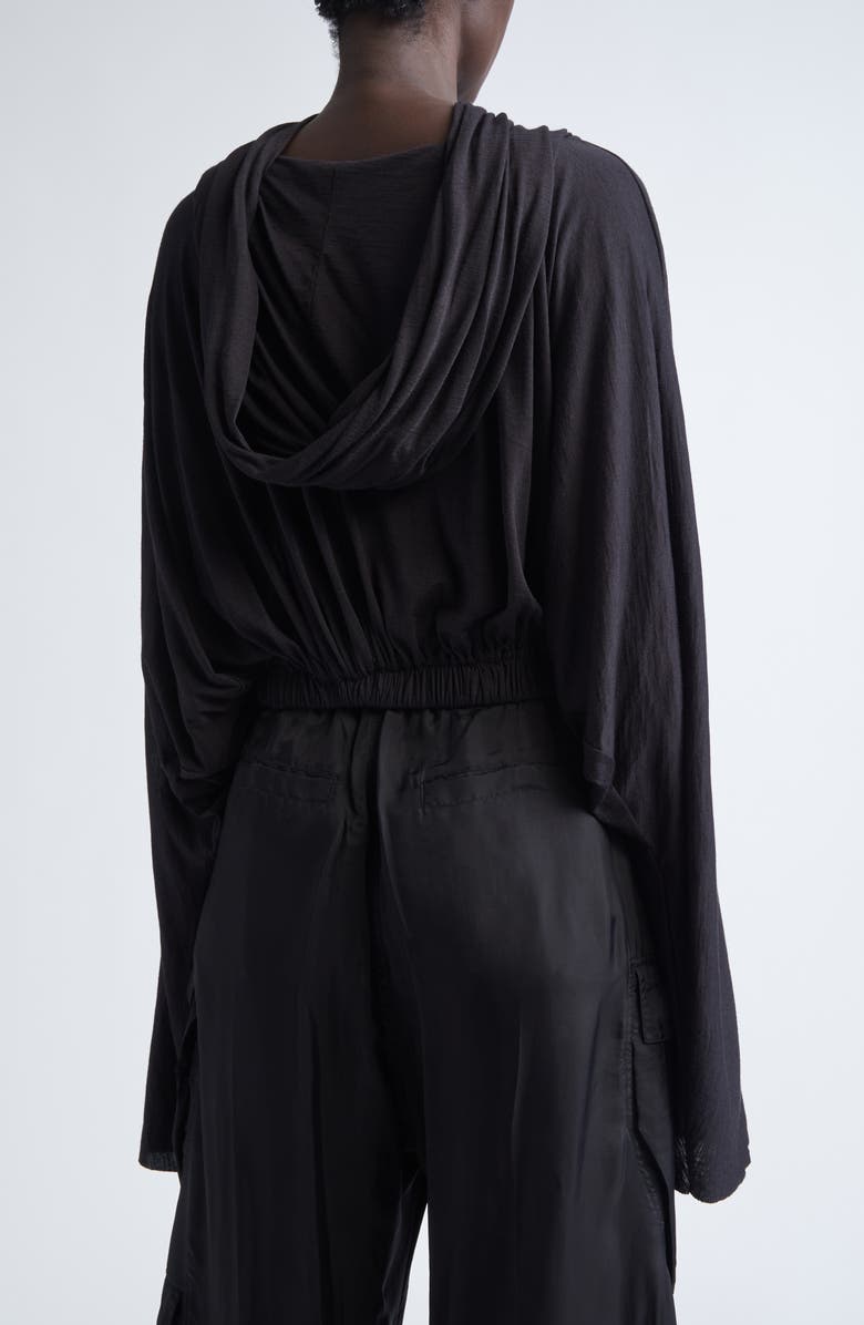 Rick Owens Crop Virgin Wool & Silk Hoodie, Alternate, color, Black