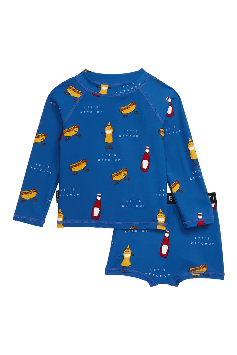 Ketchup Two-Piece Rashguard Swimsuit, Main, color, BLUE