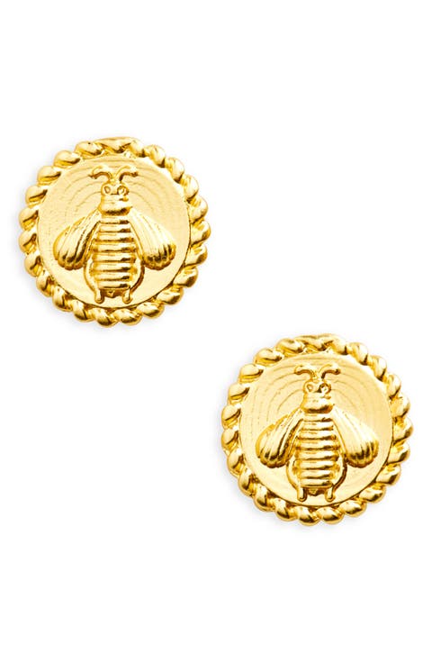 Bee Coin Stud Earrings