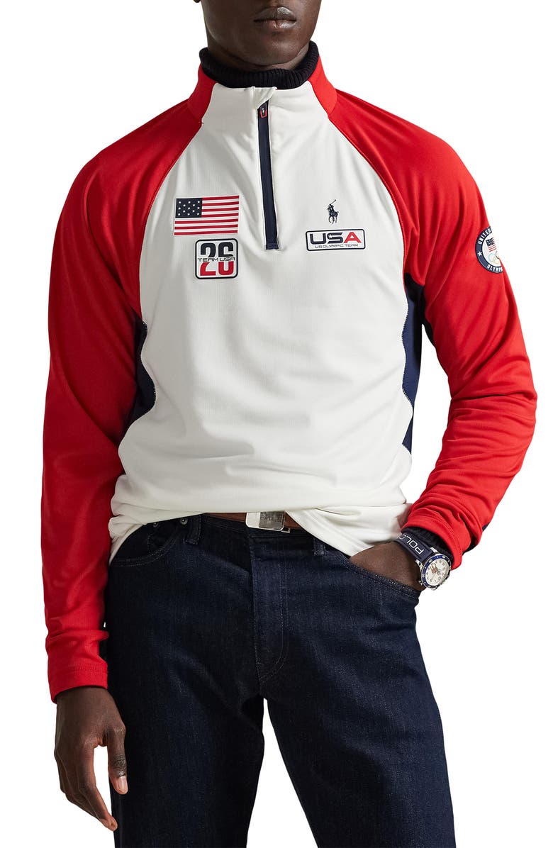 Polo Ralph Lauren Team USA Quarter Zip Fleece, Main, color, Ceramic White Multi