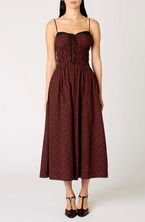 Nia Thomas Gingham Check Cotton Midi Dress In Brown