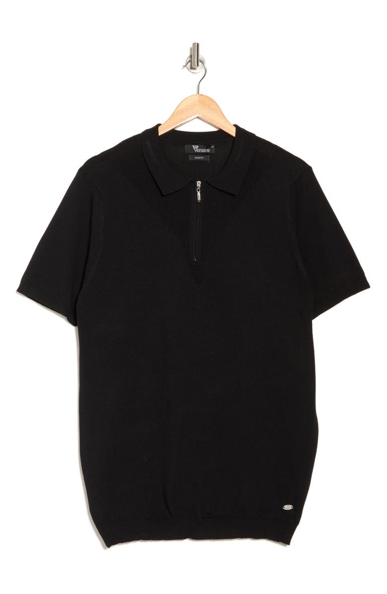 T.R. PREMIUM Slim Fit Sweater Knit Polo, Alternate, color, Black