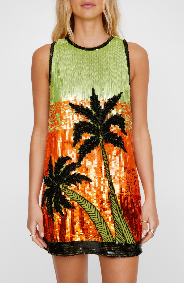 NASTY GAL Sequin Palm Tree Sleeveless Minidress, Alternate, color,