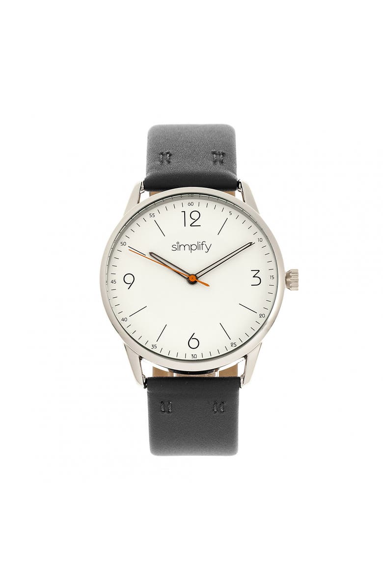 SIMPLIFY The 6300 Leather-Band Watch, Main, color, Black/White