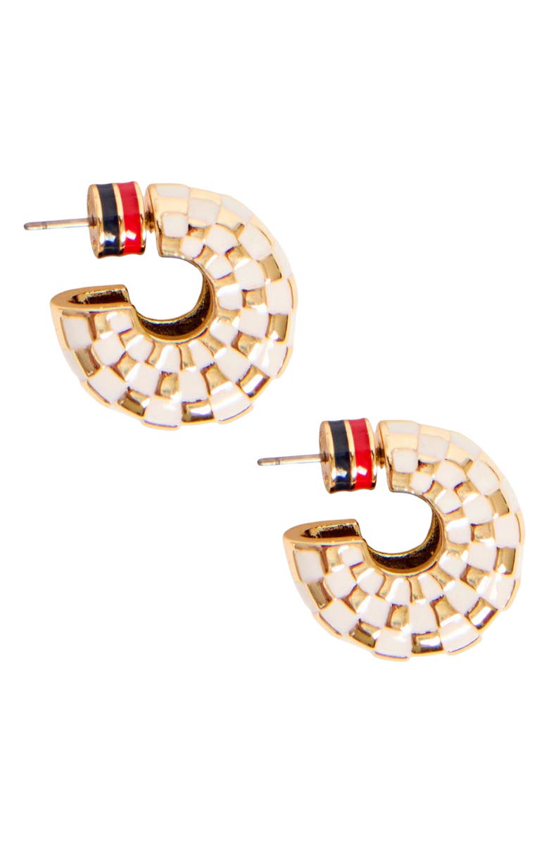 Clare V. Le Checker Hoop Earrings, Main, color, Gold Cream