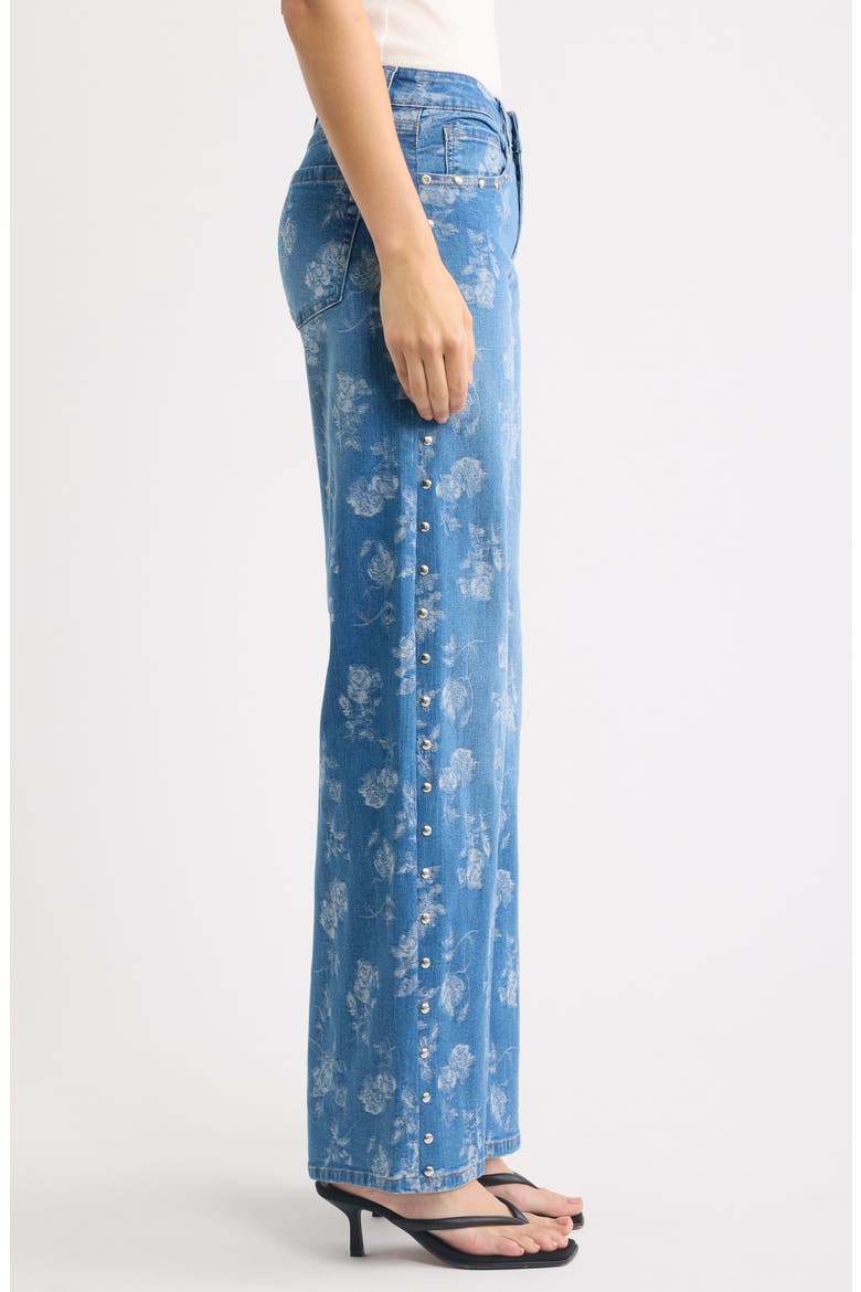 Rose Jacquard Studded Low Rise Wide Leg Jeans, Alternate, color, INDIGO