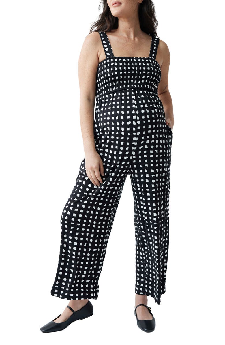 Ingrid & Isabel<sup>®</sup> Check Smocked Maternity Jumpsuit, Main, color,