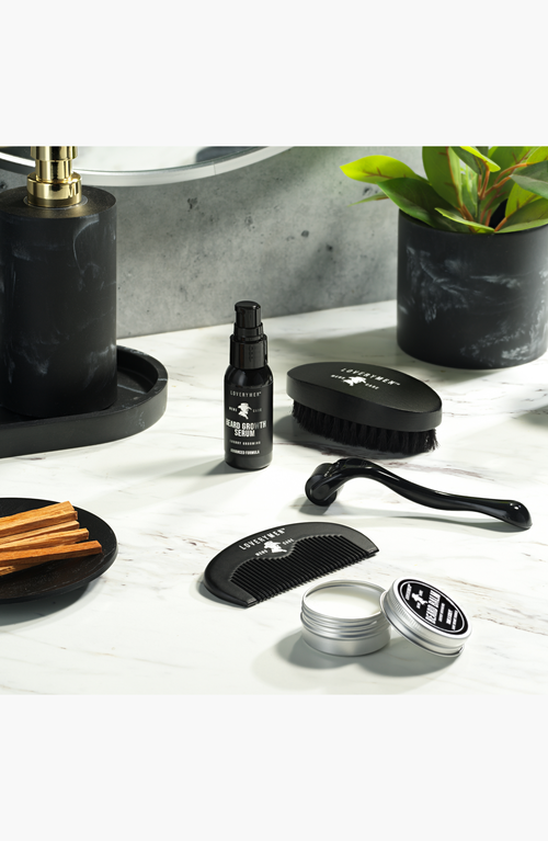 Lovery 5 Piece Beard Growth Kit With Growth Serum, Balm, Derma Roller, Comb, Brush