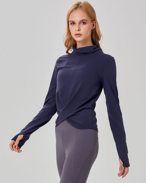 Rebody Active Cowl Neck Long Sleeve Top In Light Navy