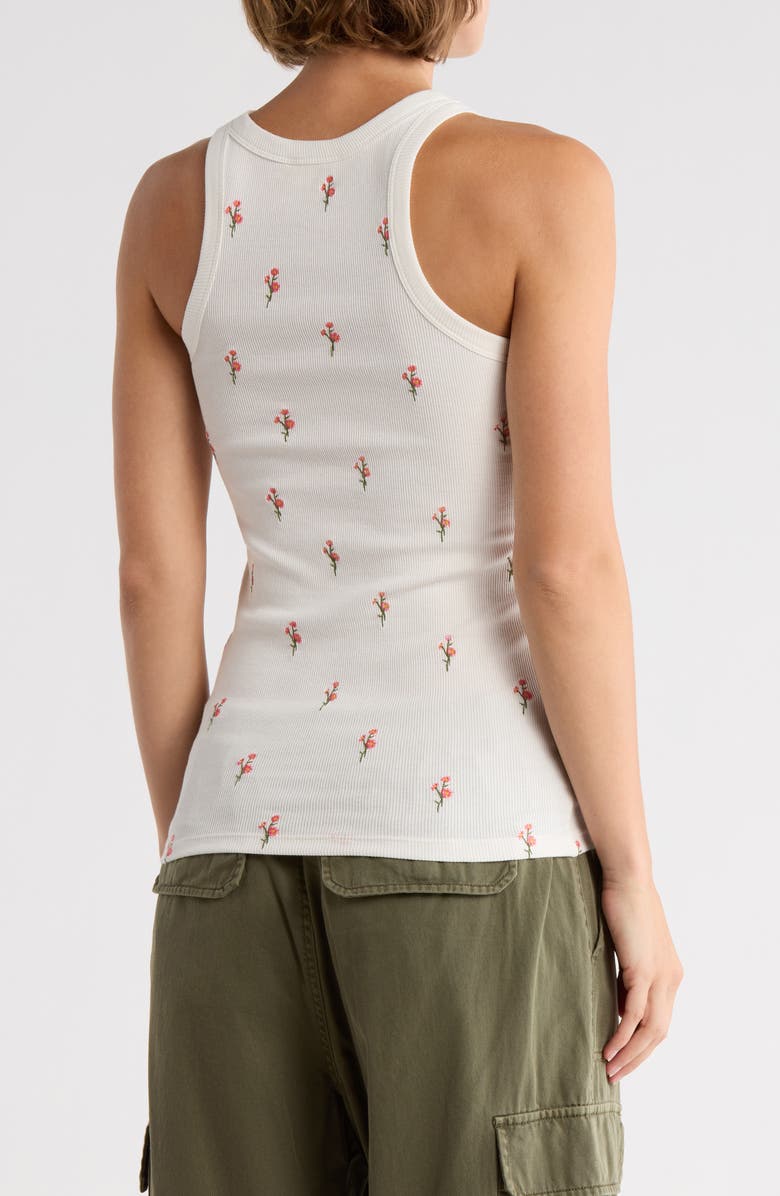 Lucky Brand Essential Cotton Rib Tank, Alternate, color, Cream Floral