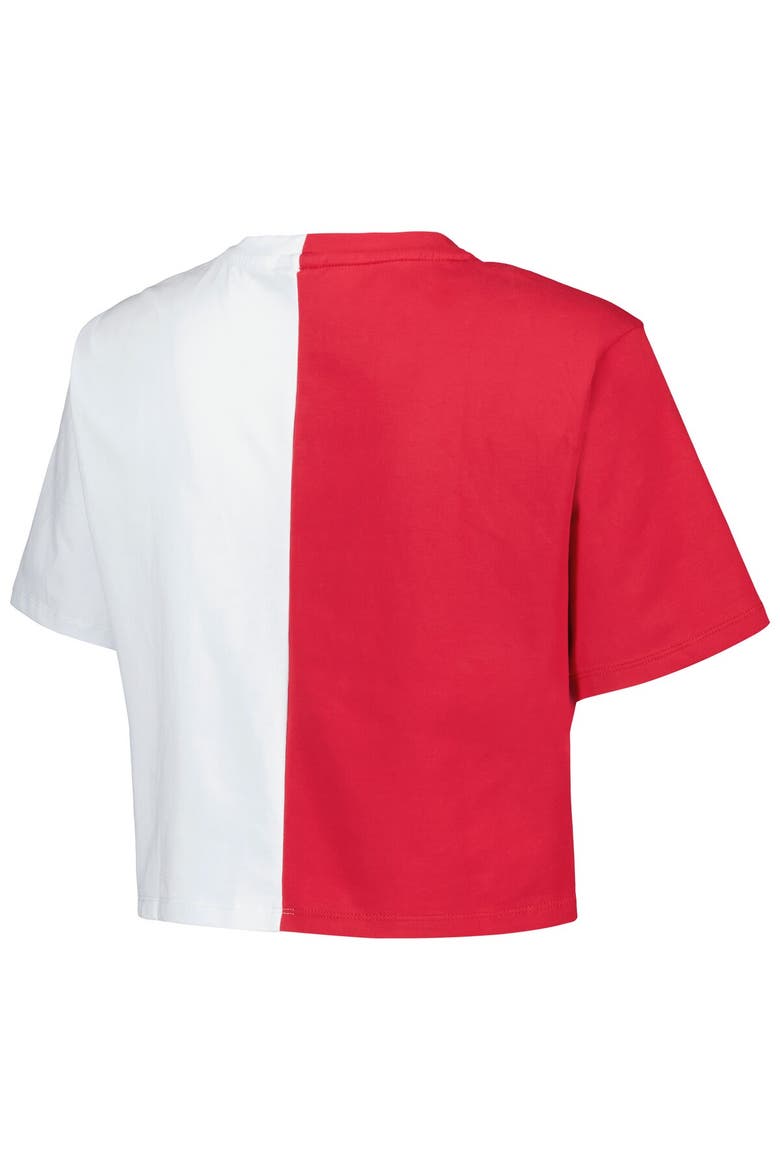 Women's Hype and Vice Crimson/White Oklahoma Sooners Color Block Brandy Cropped T-Shirt, Alternate, color, Crimson