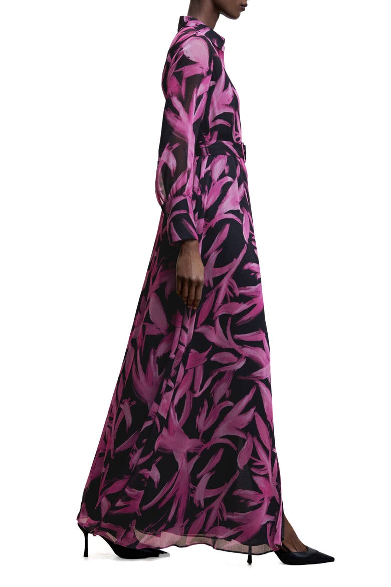 Long Sleeve Leaf Print Dress, Alternate, color, PURPLE/ BLACK