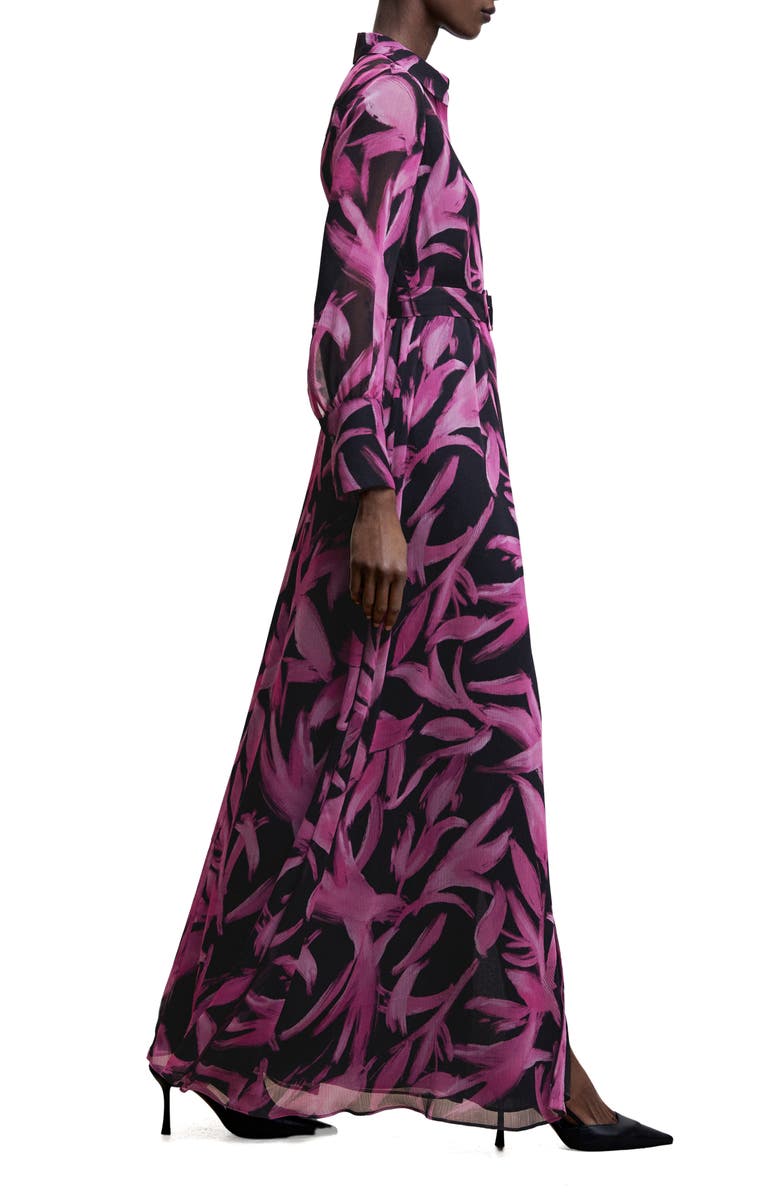 MANGO Long Sleeve Leaf Print Dress, Alternate, color, 