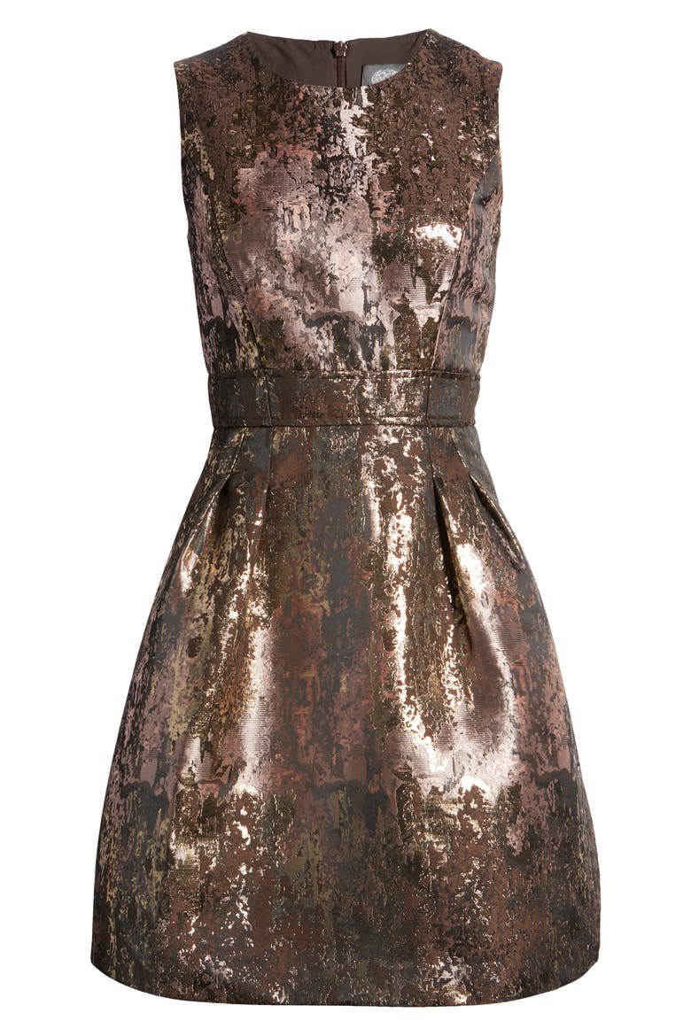 Jacquard Fit & Flare Dress, Alternate, color, BROWN