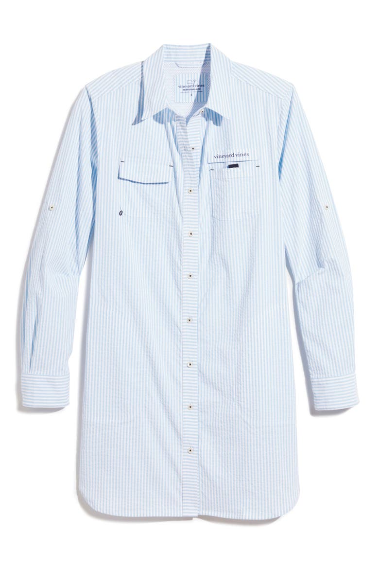 Harbor Stripe Long Sleeve Cover-Up Shirtdress, Alternate, color, SEERSUCKER-JAKE BLUE