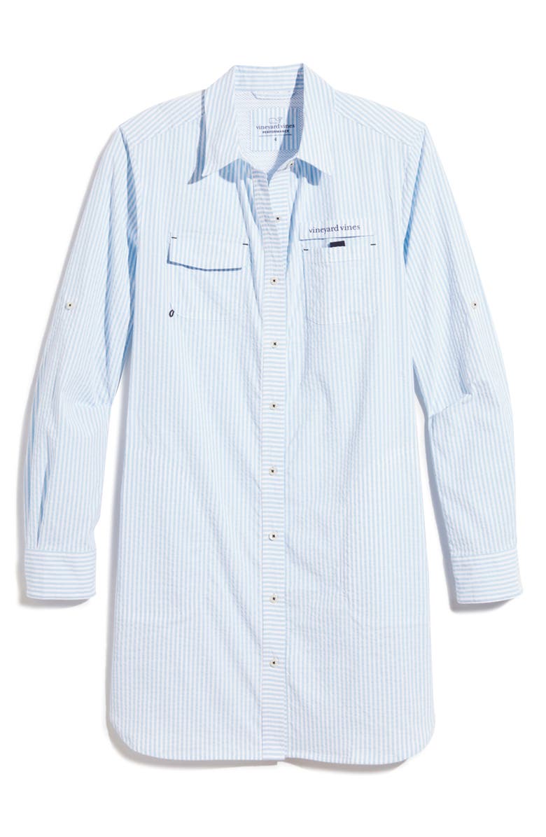 vineyard vines Harbor Stripe Long Sleeve Cover-Up Shirtdress, Alternate, color, Seersucker-Jake Blue