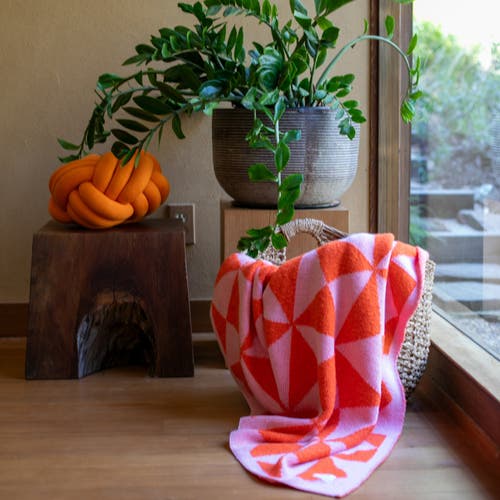 Pink Lemonade Trikona Organic Cotton Throw Blanket In Multi