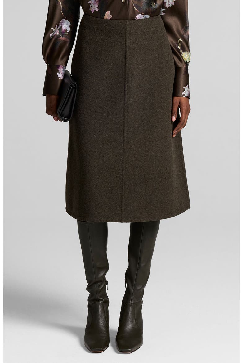 Wool Blend A-Line Skirt, Main, color, DARK MOSS