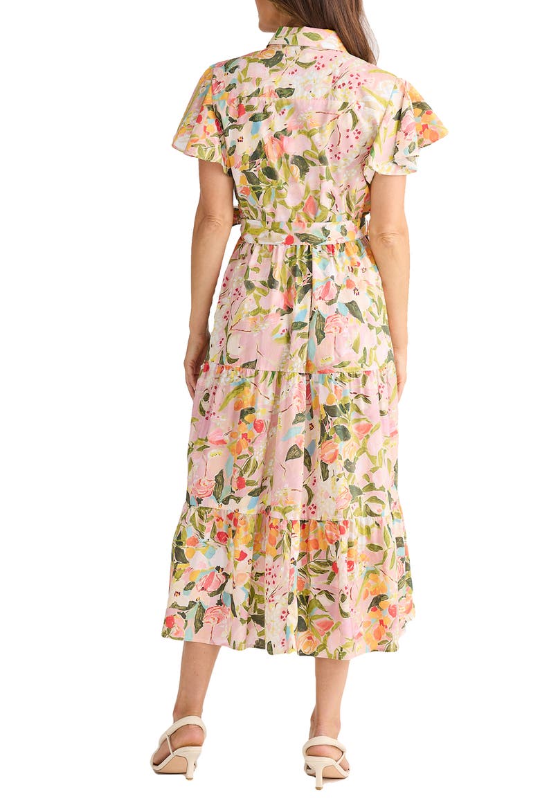 Alice Floral Flutter Sleeve Tiered Cotton Shirtdress, Alternate, color, ZOES GARDEN