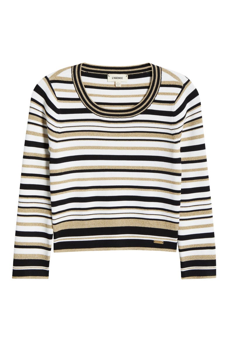 Yukio Stripe Crewneck Top, Alternate, color, WHITE/ BLACK/ GOLD STRIPE