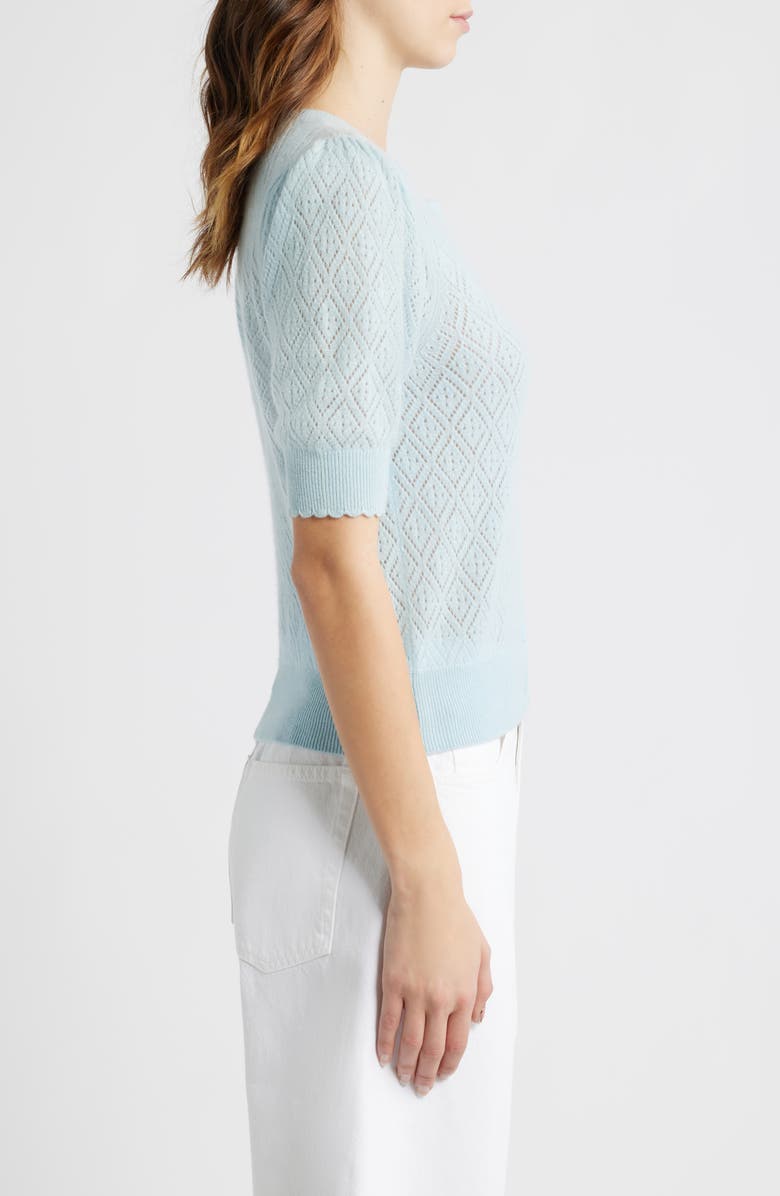 FRAME The Short Sleeve Cashmere Cardigan, Alternate, color, Sky Blue