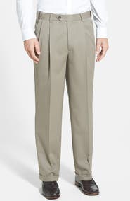 Berle Self Sizer Waist Pleated Classic Fit Wool Gabardine Dress Pants