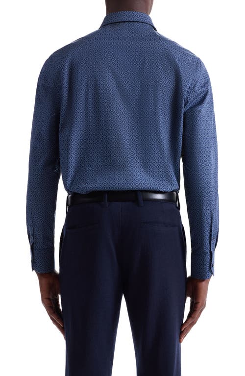 Bugatchi Julian Shaped Fit Medallion Print Stretch Cotton Button-up Shirt In Blue