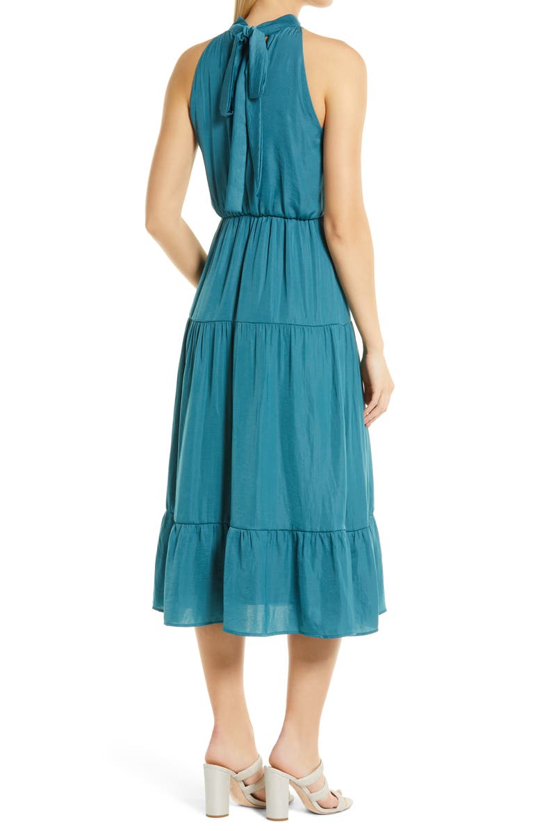 Sam Edelman High Neck Tiered Hem Sleeveless Midi Dress, Alternate, color, 
