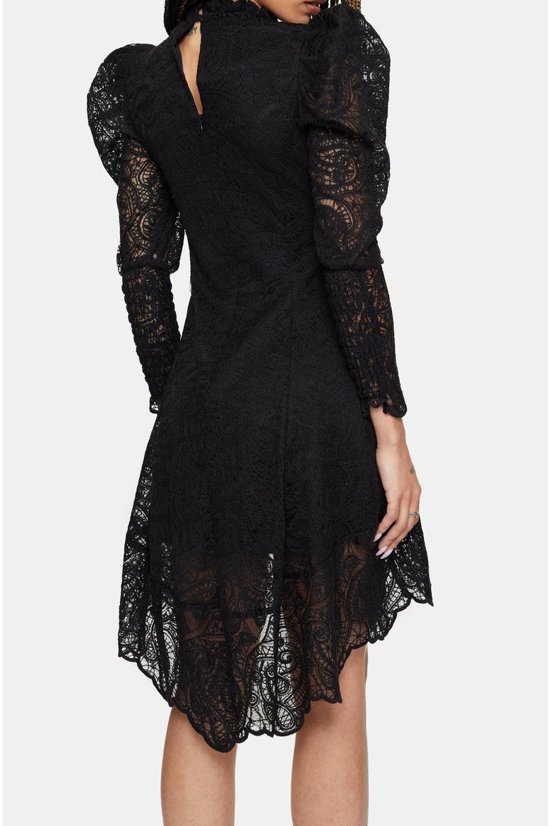 Lyra High Neck Lace Mini Dress, Alternate, color, Black