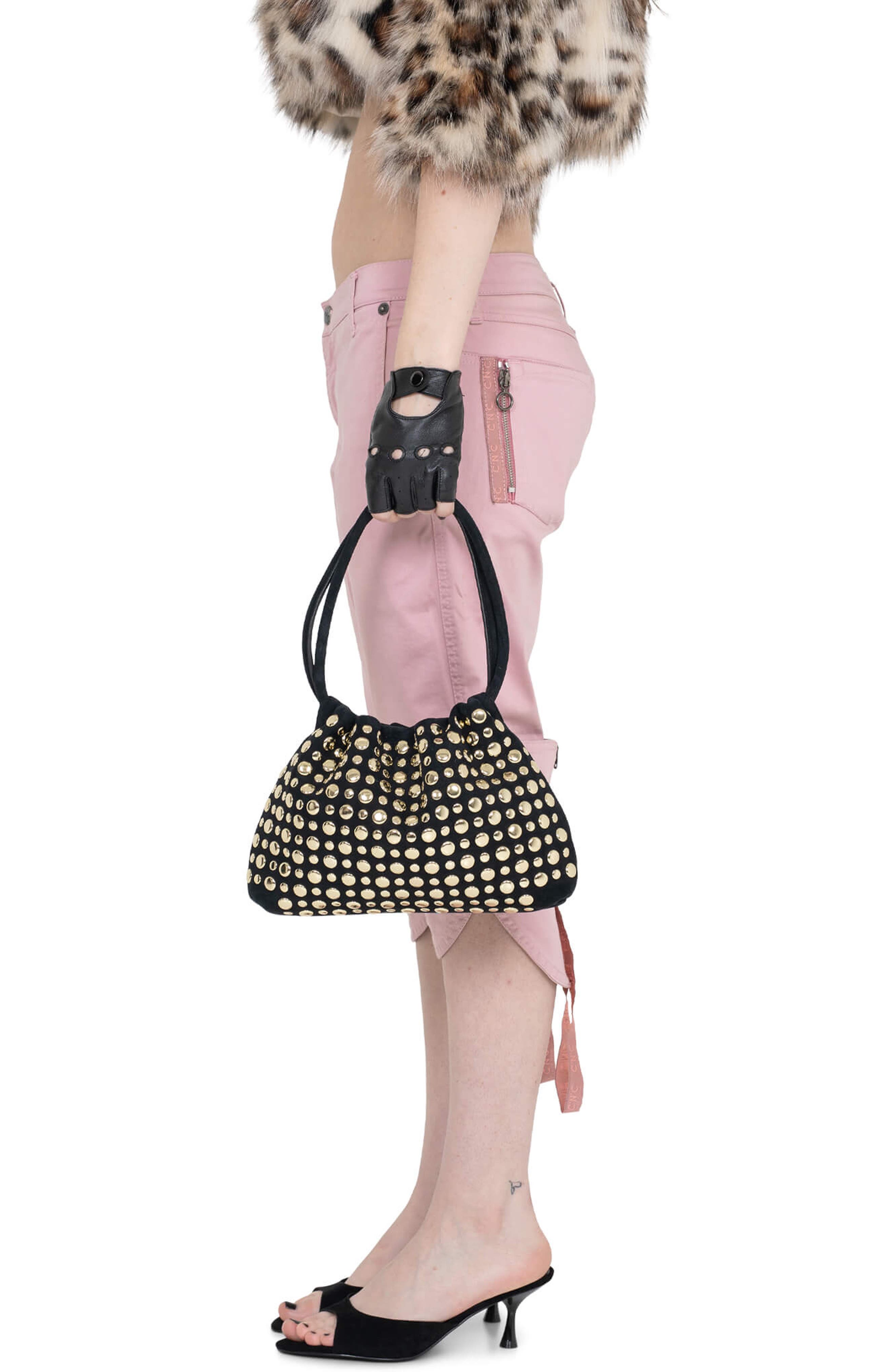 Jeffrey Campbell Lil-Brat Leather Handbag, Alternate, color, Black Suede Gold