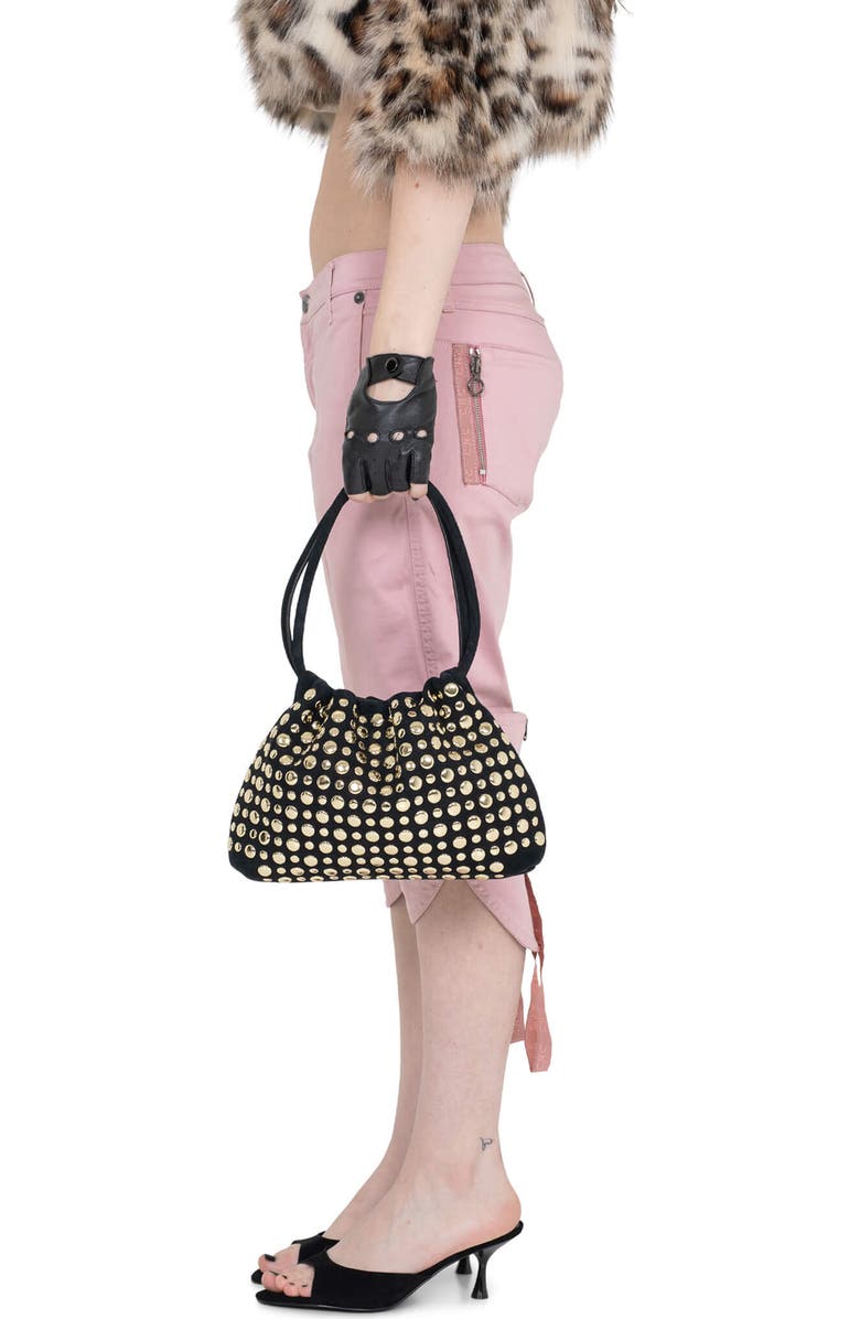 Jeffrey Campbell Lil-Brat Leather Handbag, Alternate, color, Black Suede Gold