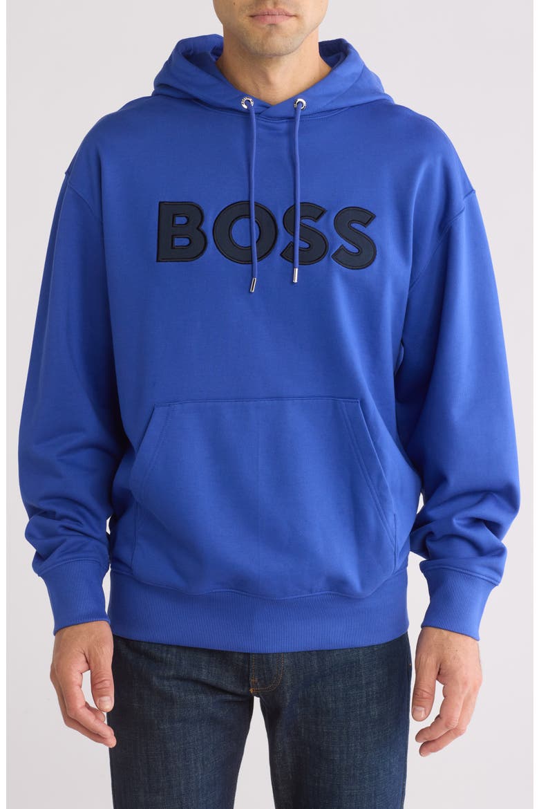 Sullivan Appliqué Oversize Cotton Logo Hoodie, Main, color, BRIGHT BLUE