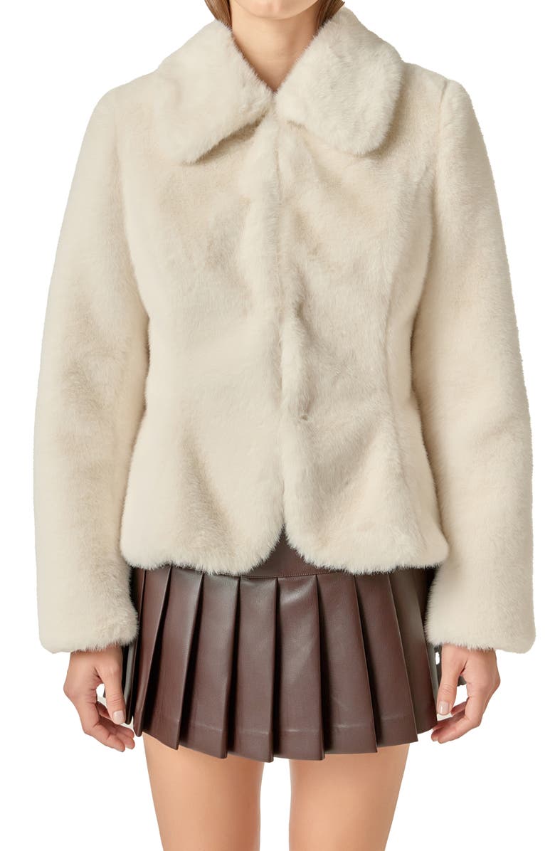 English Factory Peplum Faux Fur Coat, Alternate, color, Off White