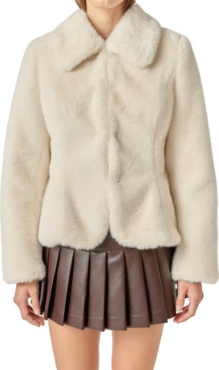 English Factory Peplum Faux Fur Coat | Nordstrom