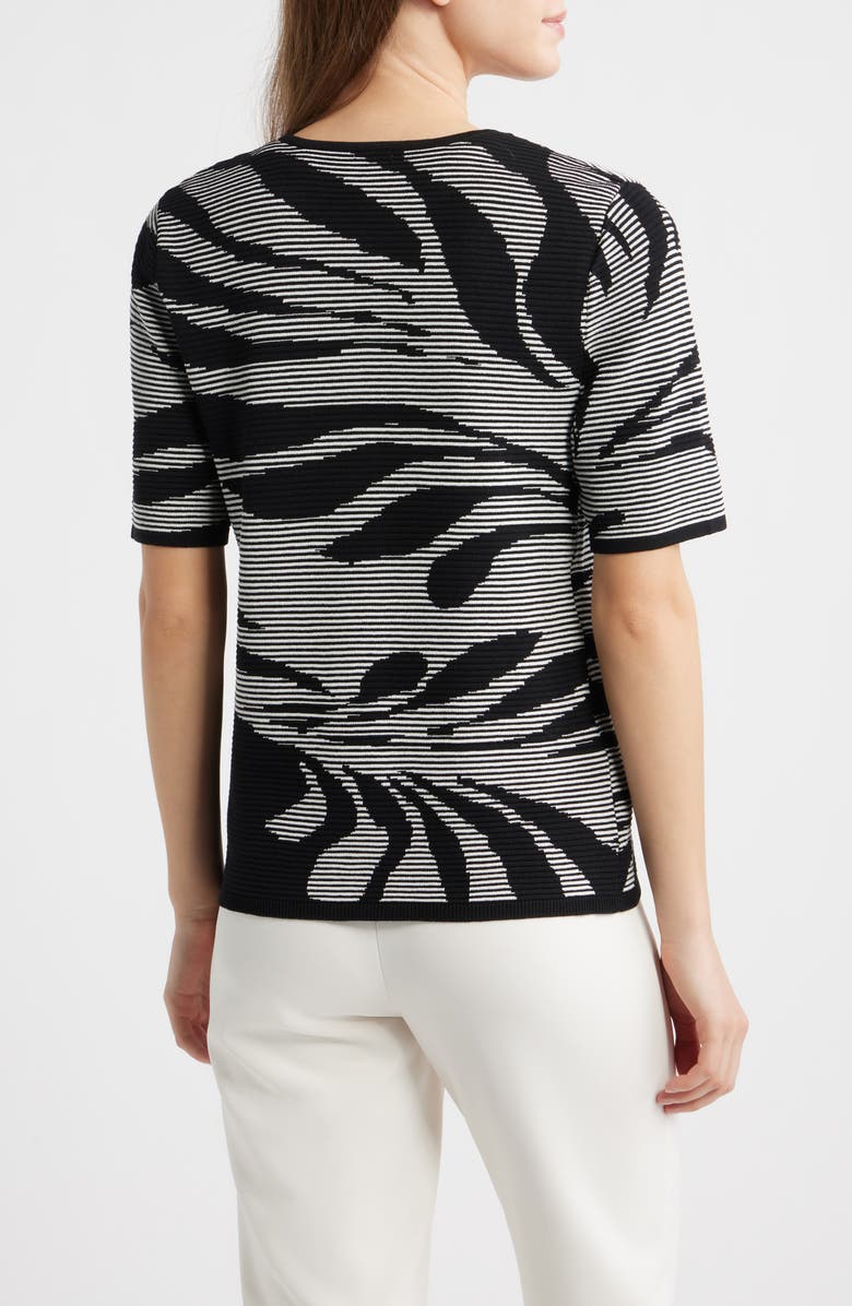 Anne Klein Ottoman Jacquard Short Sleeve Cardigan, Alternate, color, Anne Black/ White Dove