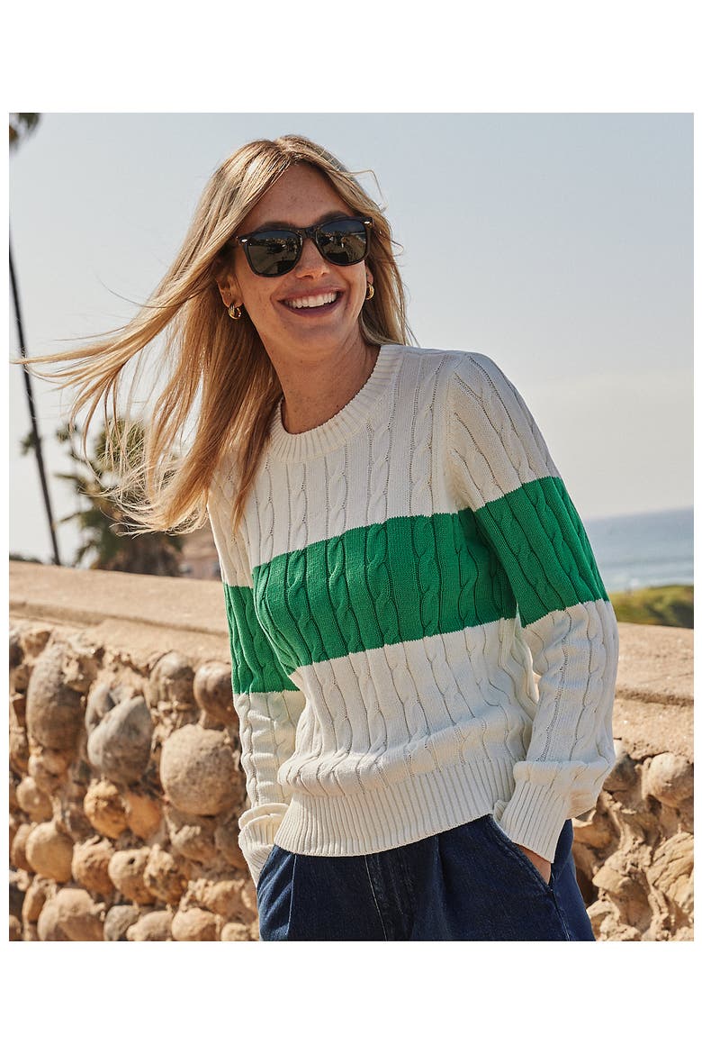 Cotton Cable Drifter Crewneck Sweater, Alternate, color, Single Stripe/Vibrant Clover