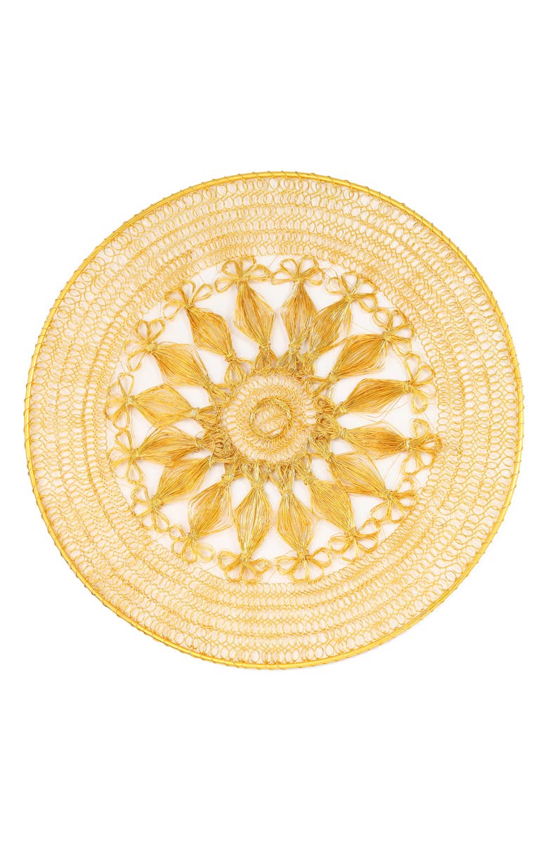 Tiramisu Sunburst Petal Weave Metal Placemat, Main, color, Gold