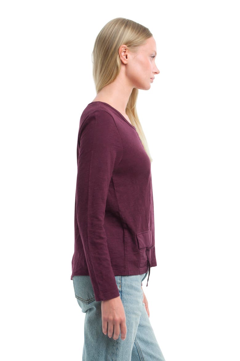 U-Neck Button Placket Tee, Alternate, color, Dark Fig