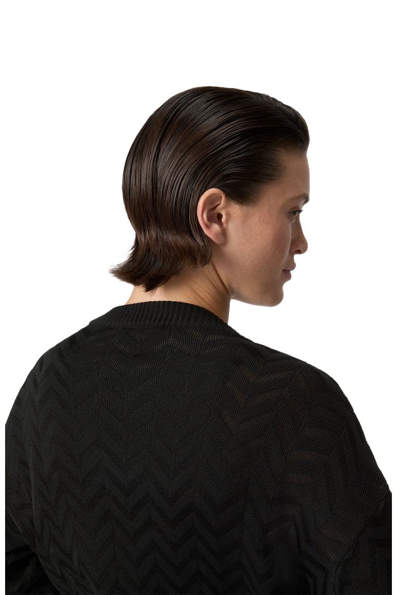 Cardigan In Cotton And Viscose Chevron With Belt, Alternate, color, Black